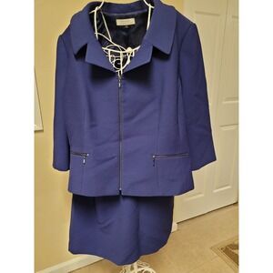 Tahari Arthur S Levin Purple  Textured Zip Front Jacket Skirt Suit 24W Formal